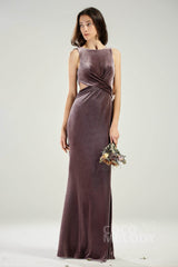 Sheath-Column Floor Length Velvet Bridesmaid Dress CB0624 - COCOMELODY
