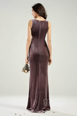 Sheath-Column Floor Length Velvet Bridesmaid Dress CB0624 - COCOMELODY