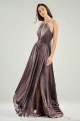A-Line Floor Length Velvet Bridesmaid Dress CB0647 - COCOMELODY