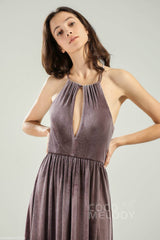A-Line Floor Length Velvet Bridesmaid Dress CB0647 - COCOMELODY