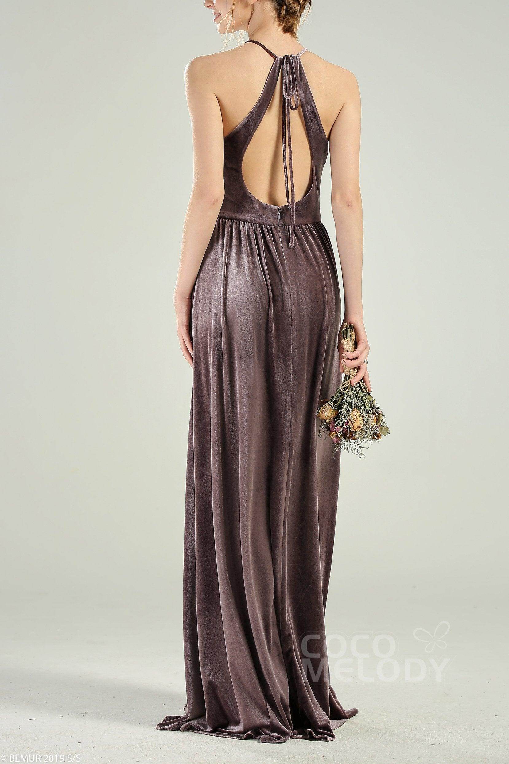 A-Line Floor Length Velvet Bridesmaid Dress CB0647 - COCOMELODY