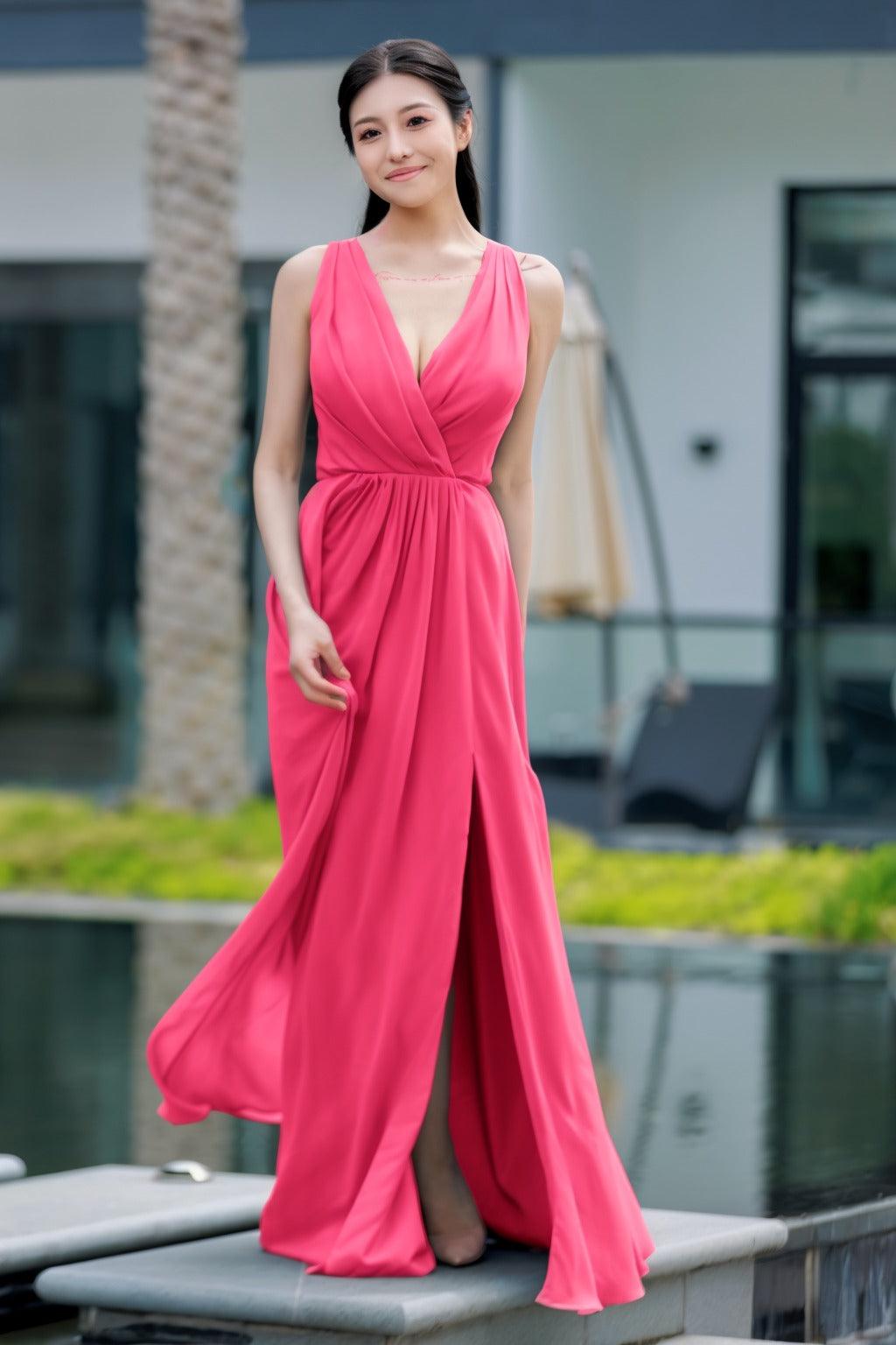 A-Line Floor Length Chiffon Bridesmaid Dress CB0708 - COCOMELODY