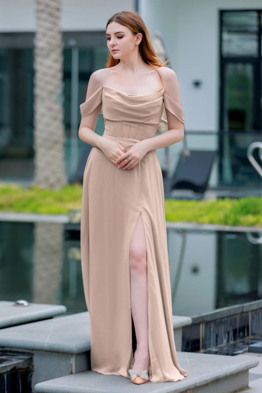 A-Line Floor Length Chiffon Bridesmaid Dress CB0709PS - COCOMELODY