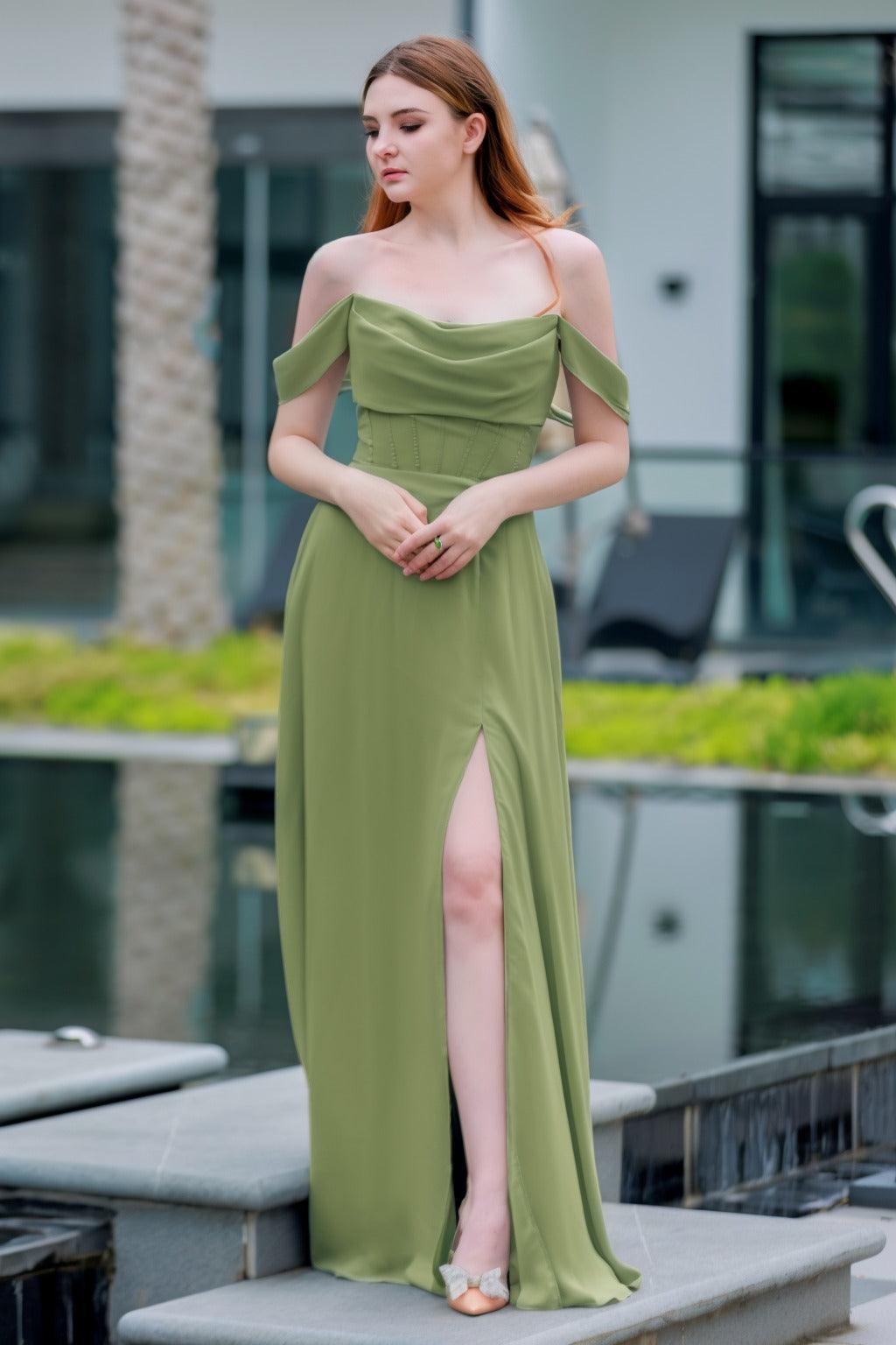A-Line Floor Length Chiffon Bridesmaid Dress CB0709PS - COCOMELODY