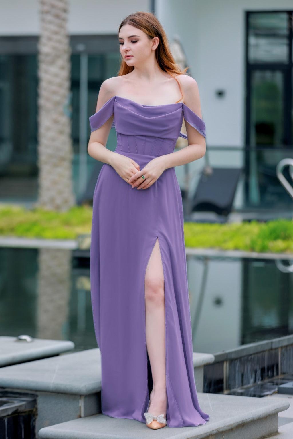 A-Line Floor Length Chiffon Bridesmaid Dress CB0709PS - COCOMELODY