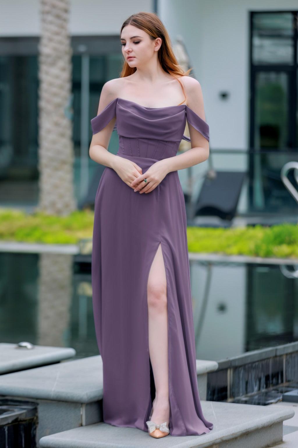 A-Line Floor Length Chiffon Bridesmaid Dress CB0709PS - COCOMELODY
