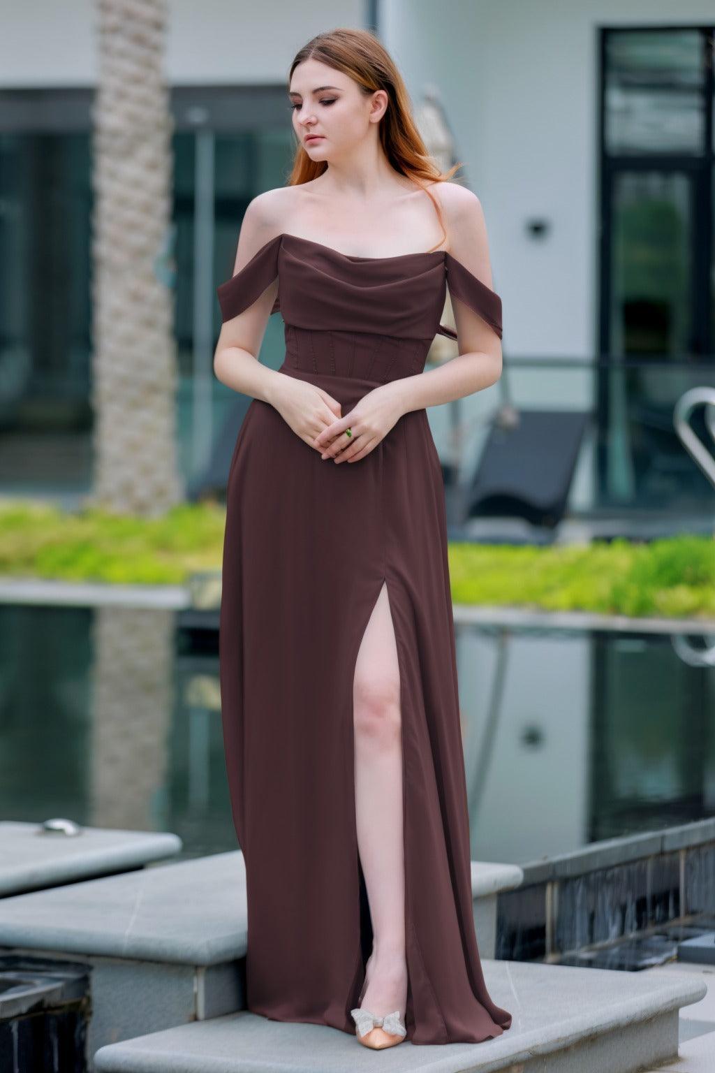 A-Line Floor Length Chiffon Bridesmaid Dress CB0709PS - COCOMELODY
