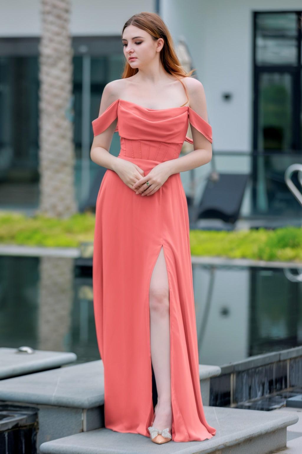 A-Line Floor Length Chiffon Bridesmaid Dress CB0709PS - COCOMELODY