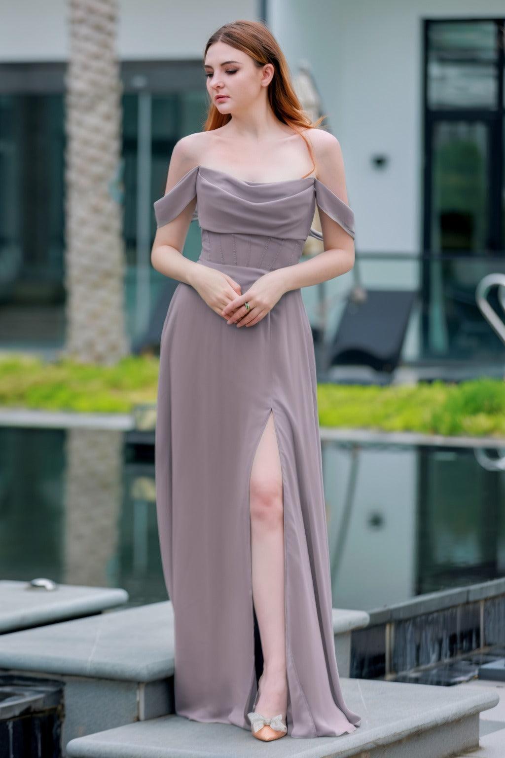 A-Line Floor Length Chiffon Bridesmaid Dress CB0709PS - COCOMELODY