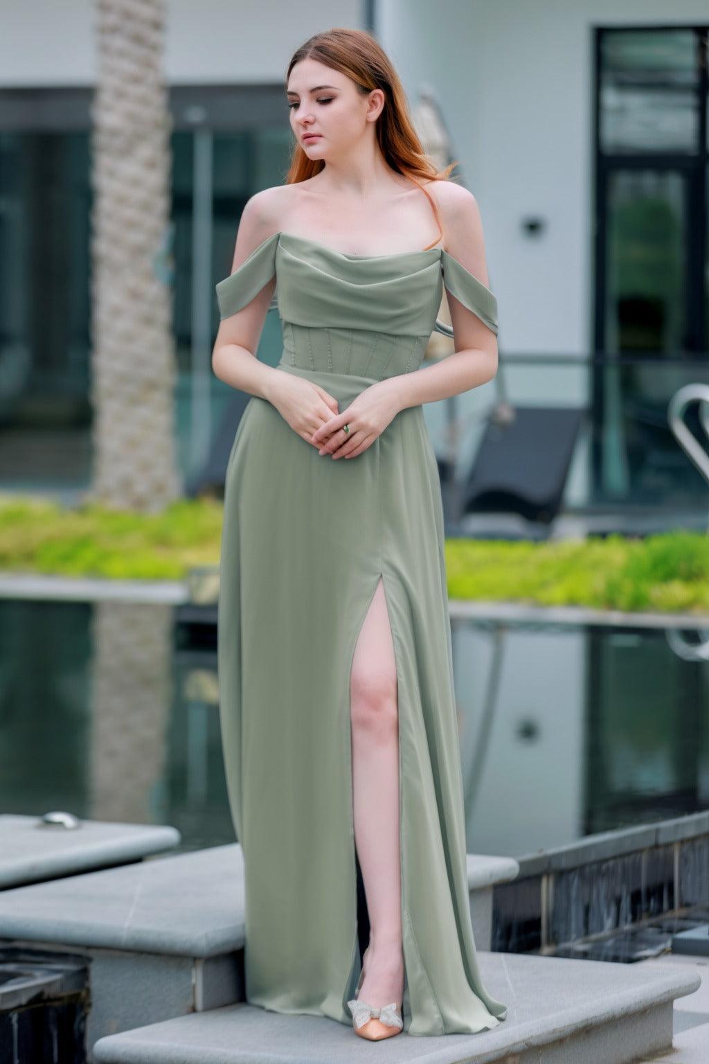 A-Line Floor Length Chiffon Bridesmaid Dress CB0709PS - COCOMELODY