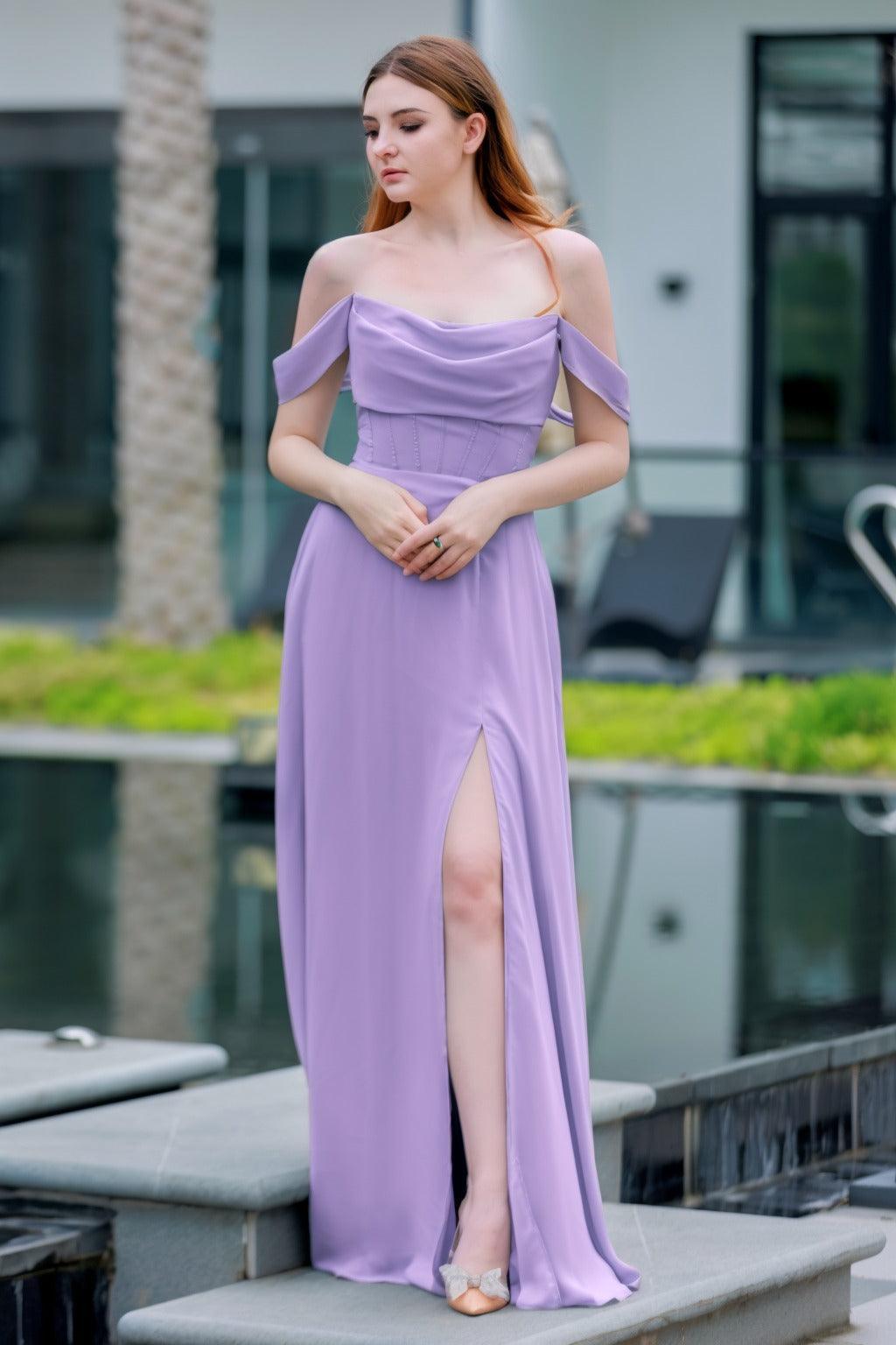 A-Line Floor Length Chiffon Bridesmaid Dress CB0709PS - COCOMELODY