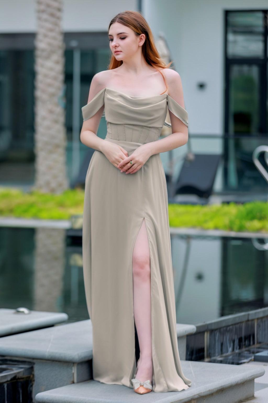 A-Line Floor Length Chiffon Bridesmaid Dress CB0709PS - COCOMELODY