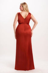 Sheath-Column Maxi Satin Bridesmaid Dress CB0733 - COCOMELODY