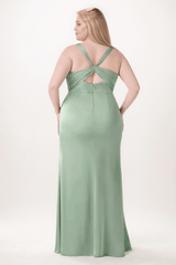 Sheath-Column Maxi Elastic Silk like Satin Bridesmaid Dress CB0735 - COCOMELODY