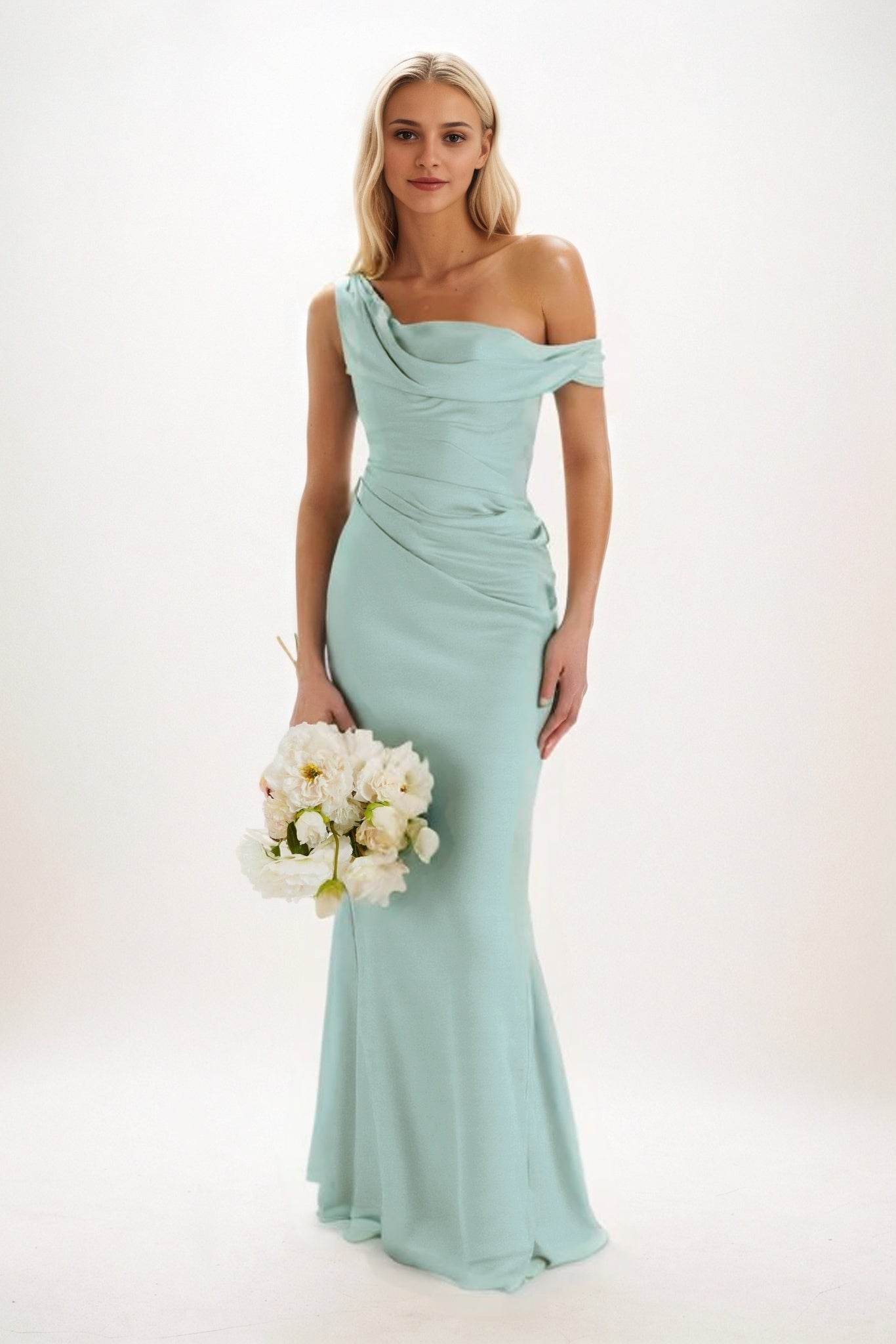 Sheath-Column Maxi Luxe Satin Bridesmaid Dress CB0815 - COCOMELODY