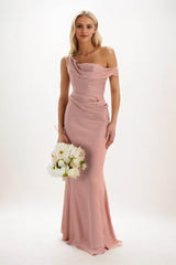 Sheath-Column Maxi Luxe Satin Bridesmaid Dress CB0815 - COCOMELODY