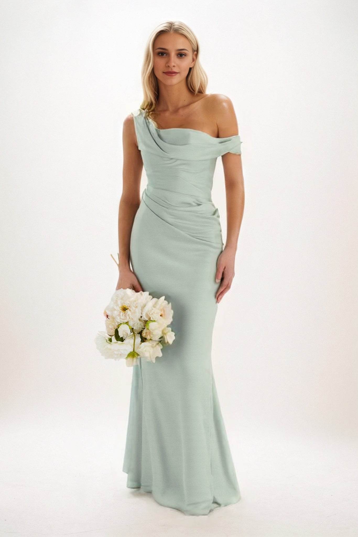 Sheath-Column Maxi Luxe Satin Bridesmaid Dress CB0815 - COCOMELODY
