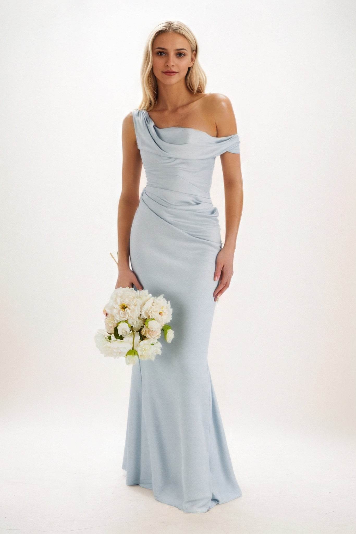 Sheath-Column Maxi Luxe Satin Bridesmaid Dress CB0815 - COCOMELODY