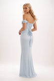 Sheath-Column Maxi Luxe Satin Bridesmaid Dress CB0815
