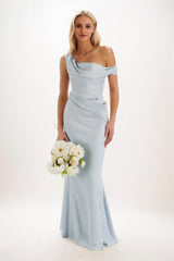 Sheath-Column Maxi Luxe Satin Bridesmaid Dress CB0815 - COCOMELODY
