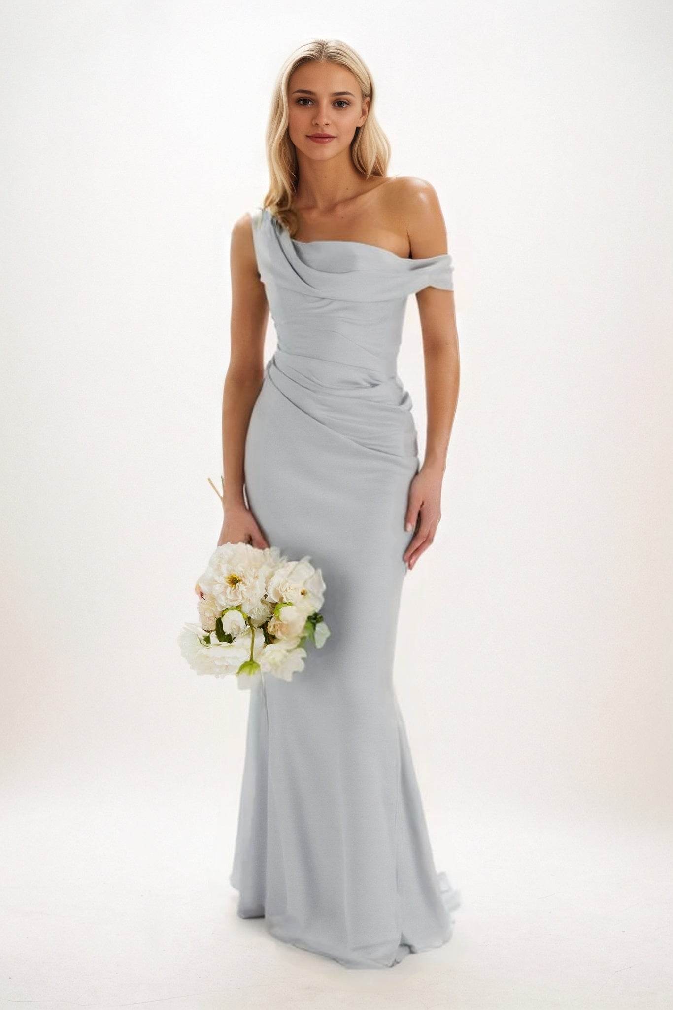 Sheath-Column Maxi Luxe Satin Bridesmaid Dress CB0815 - COCOMELODY