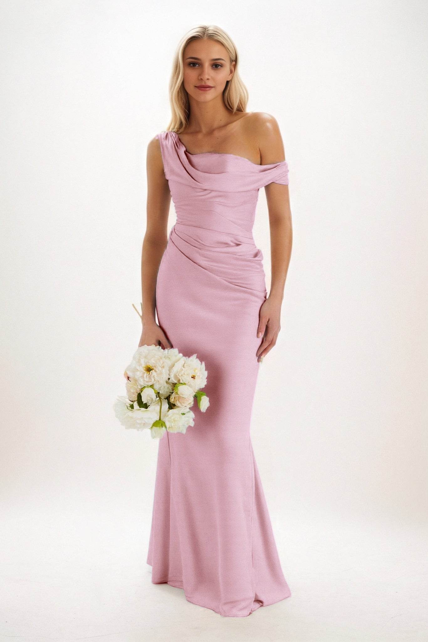 Sheath-Column Maxi Luxe Satin Bridesmaid Dress CB0815 - COCOMELODY