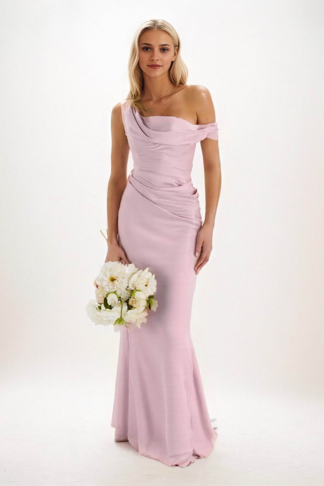Sheath-Column Maxi Luxe Satin Bridesmaid Dress CB0815 - COCOMELODY