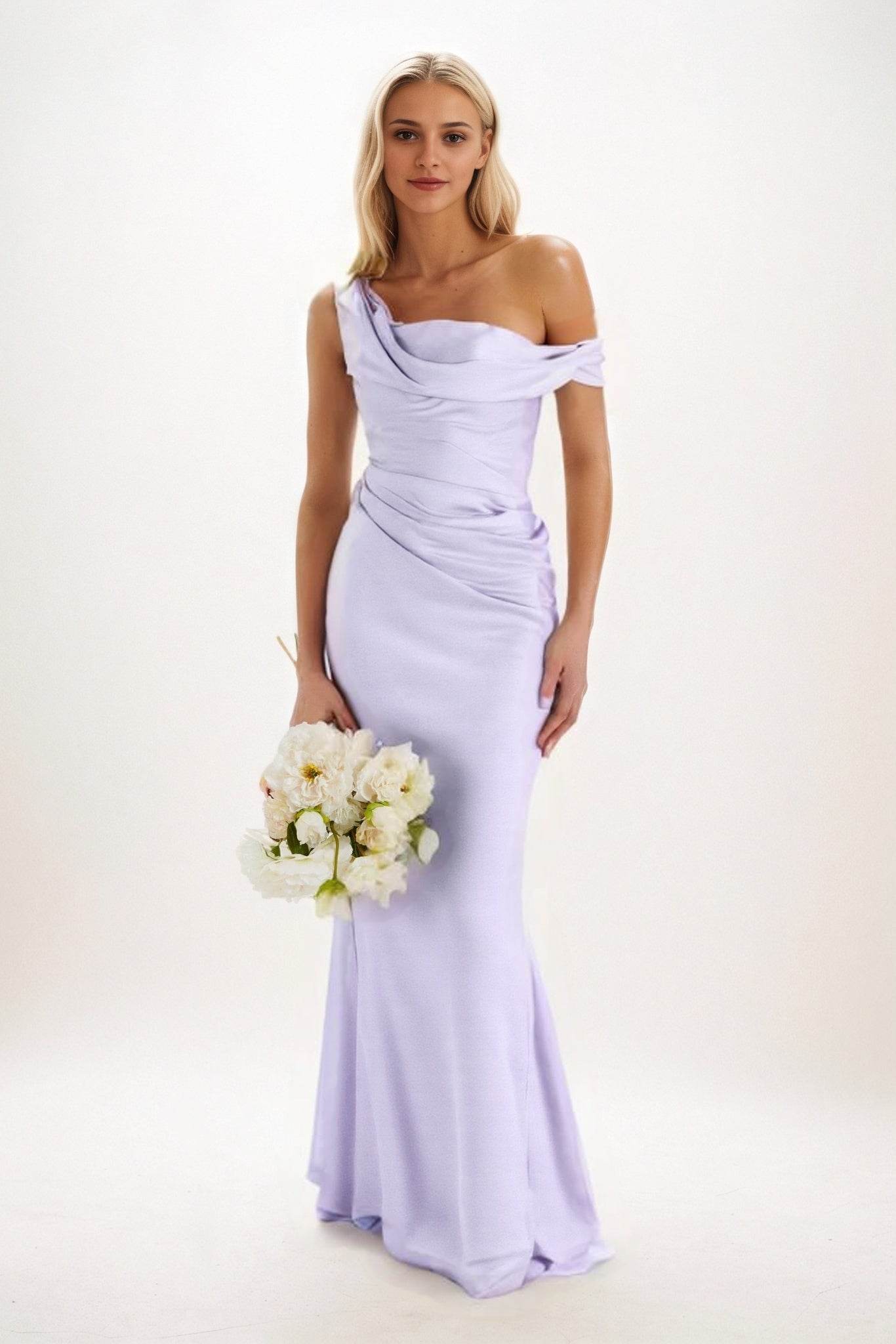 Sheath-Column Maxi Luxe Satin Bridesmaid Dress CB0815 - COCOMELODY