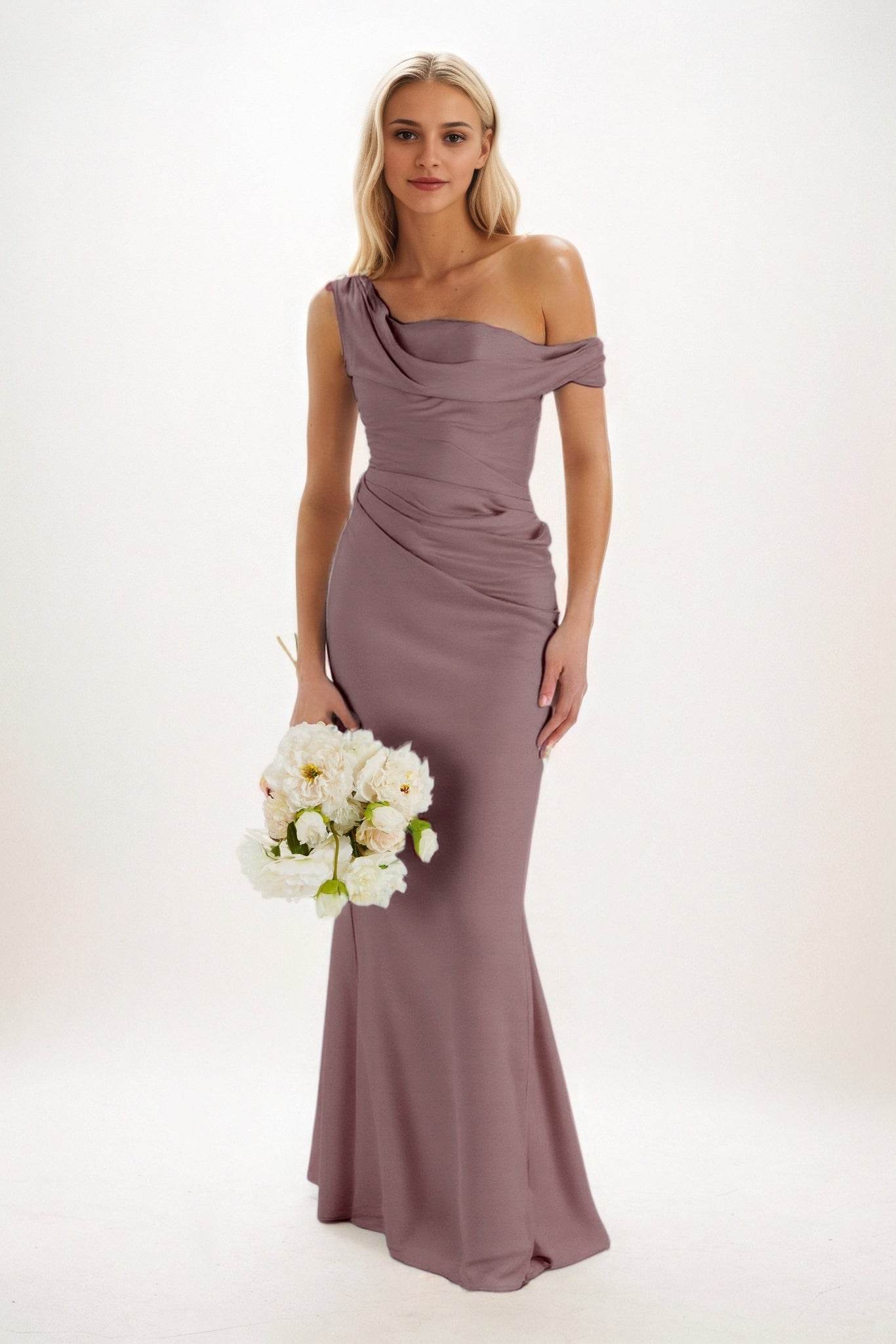 Sheath-Column Maxi Luxe Satin Bridesmaid Dress CB0815 - COCOMELODY