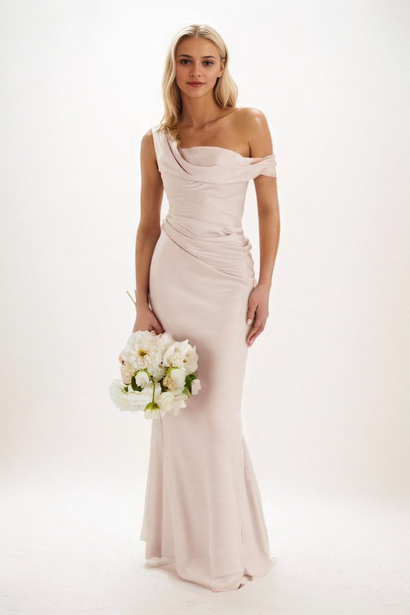 Sheath-Column Maxi Luxe Satin Bridesmaid Dress CB0815 - COCOMELODY