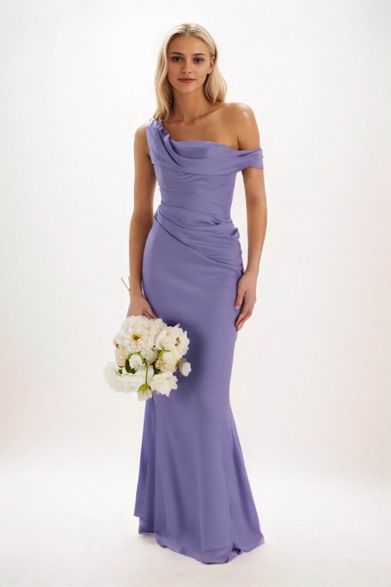Sheath-Column Maxi Luxe Satin Bridesmaid Dress CB0815 - COCOMELODY