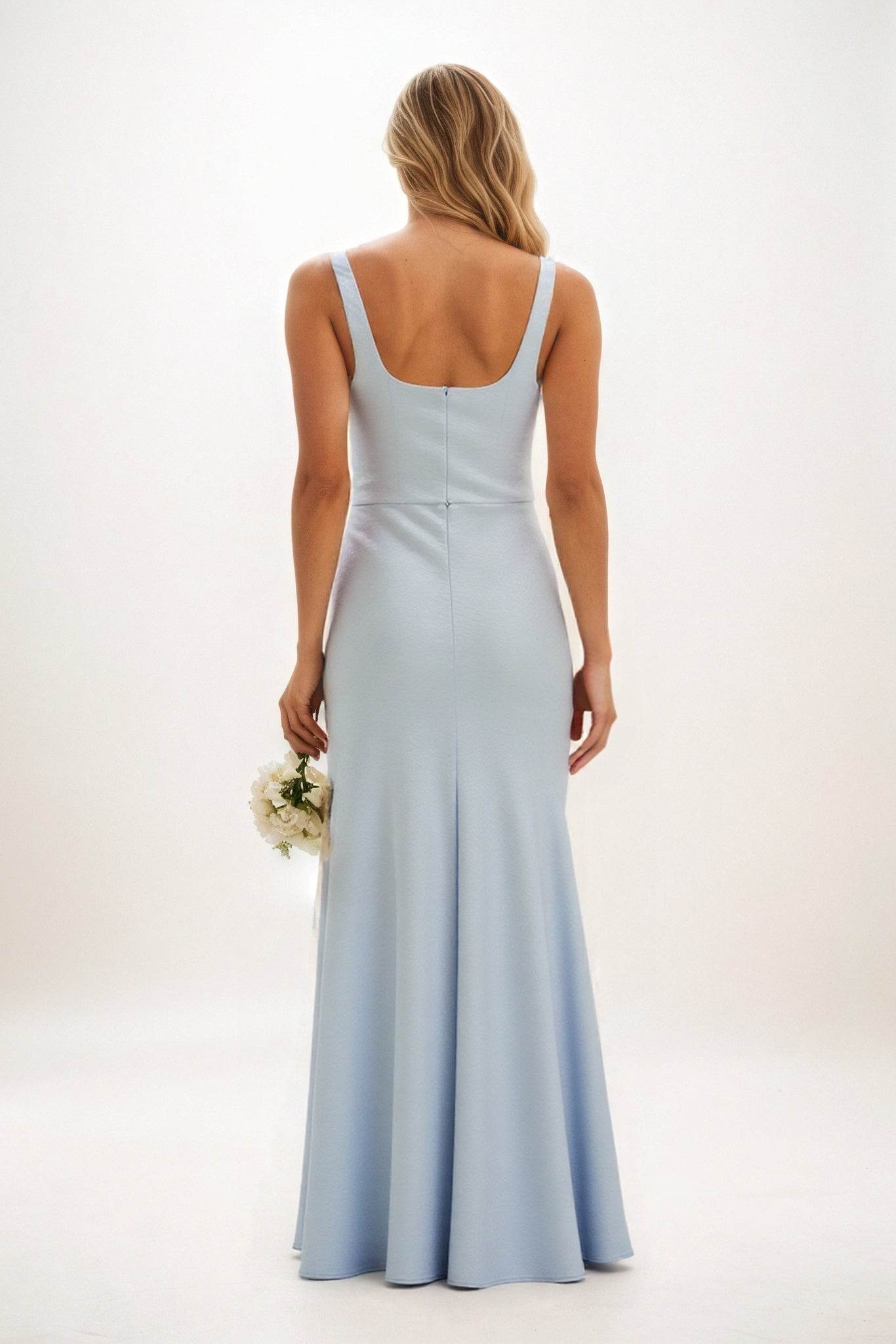Sheath-Column Maxi Luxe Satin Bridesmaid Dress CB0816 - COCOMELODY