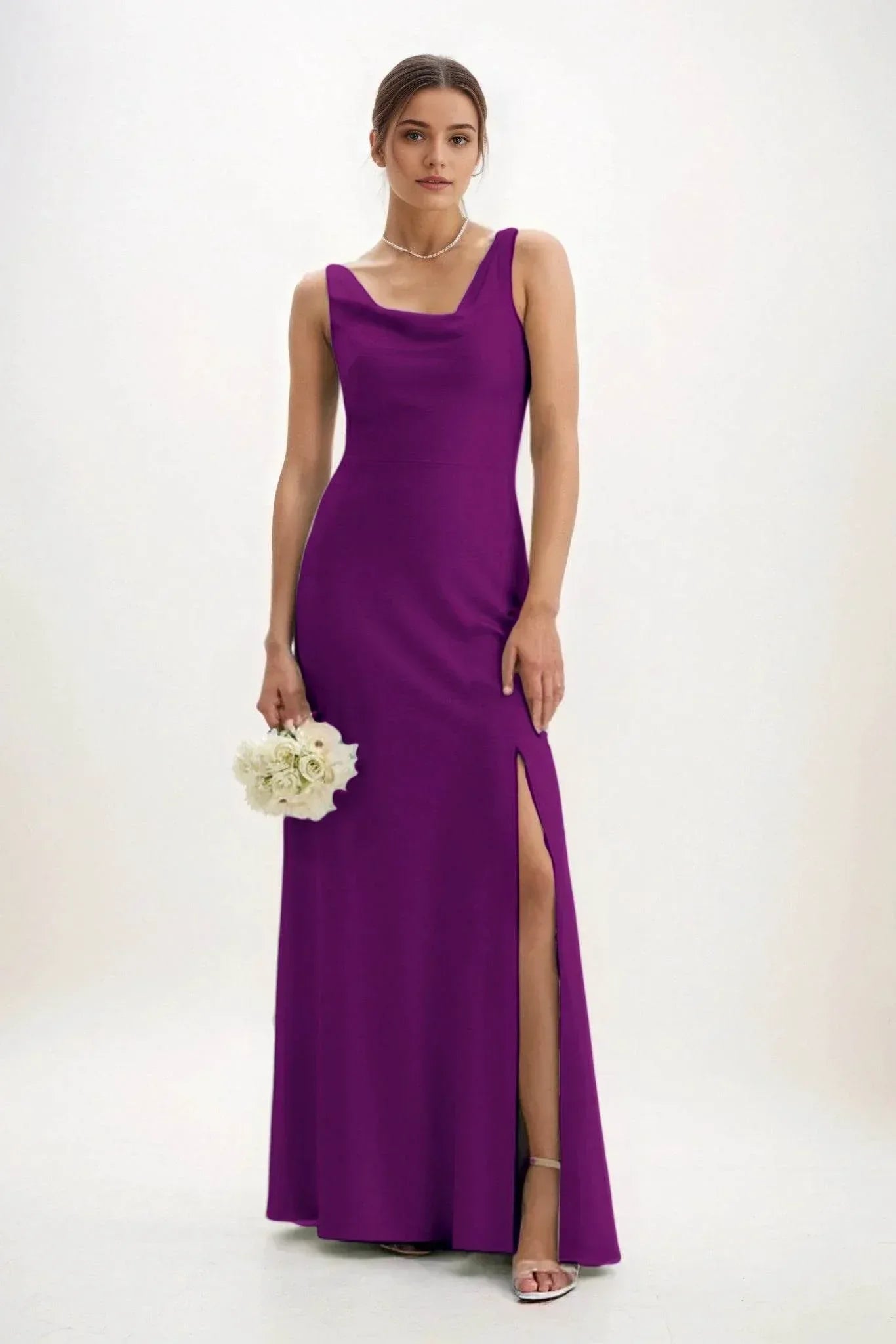 Sheath-Column Maxi Luxe Satin Dress CB0816CS - COCOMELODY