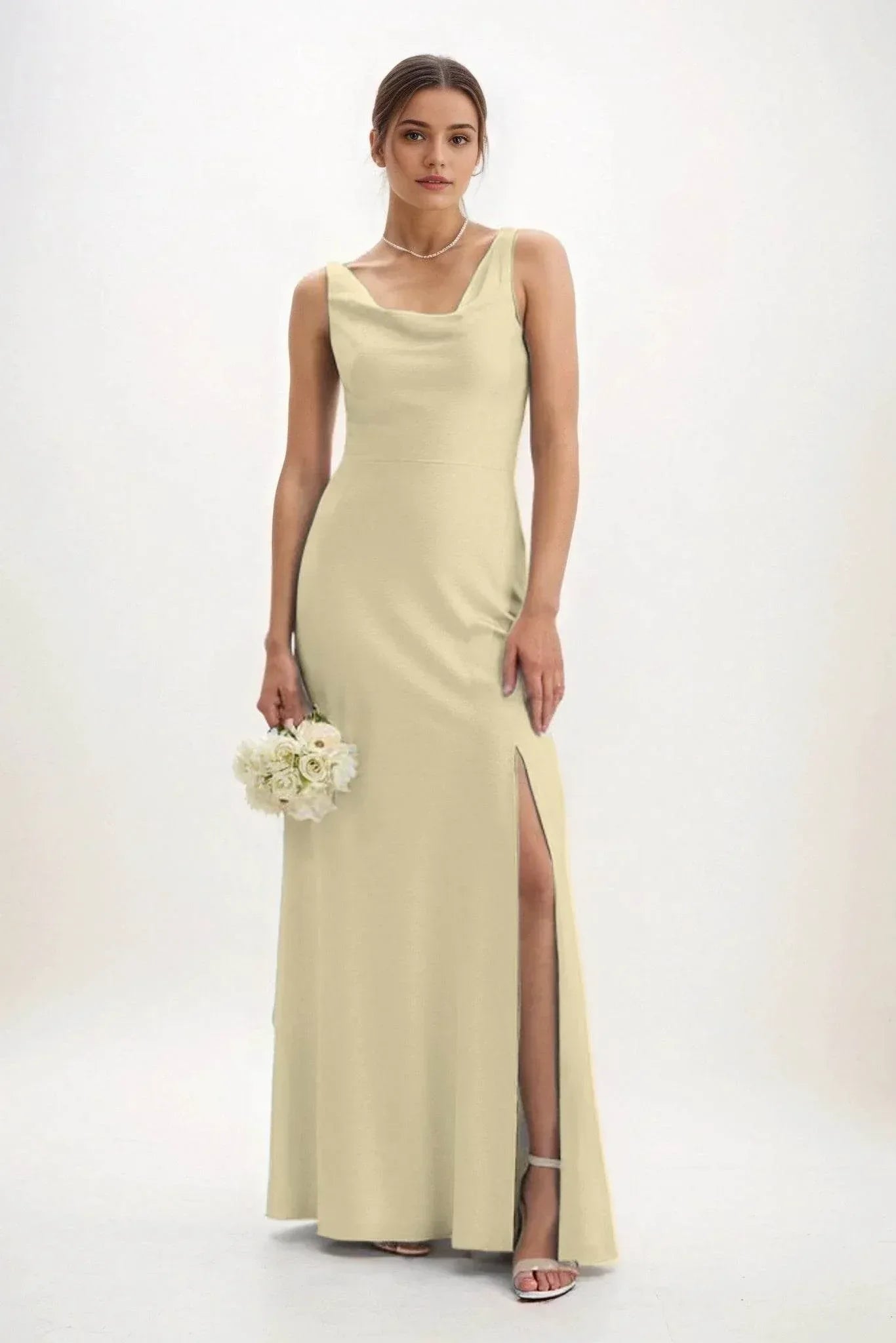 Sheath-Column Maxi Luxe Satin Dress CB0816CS - COCOMELODY
