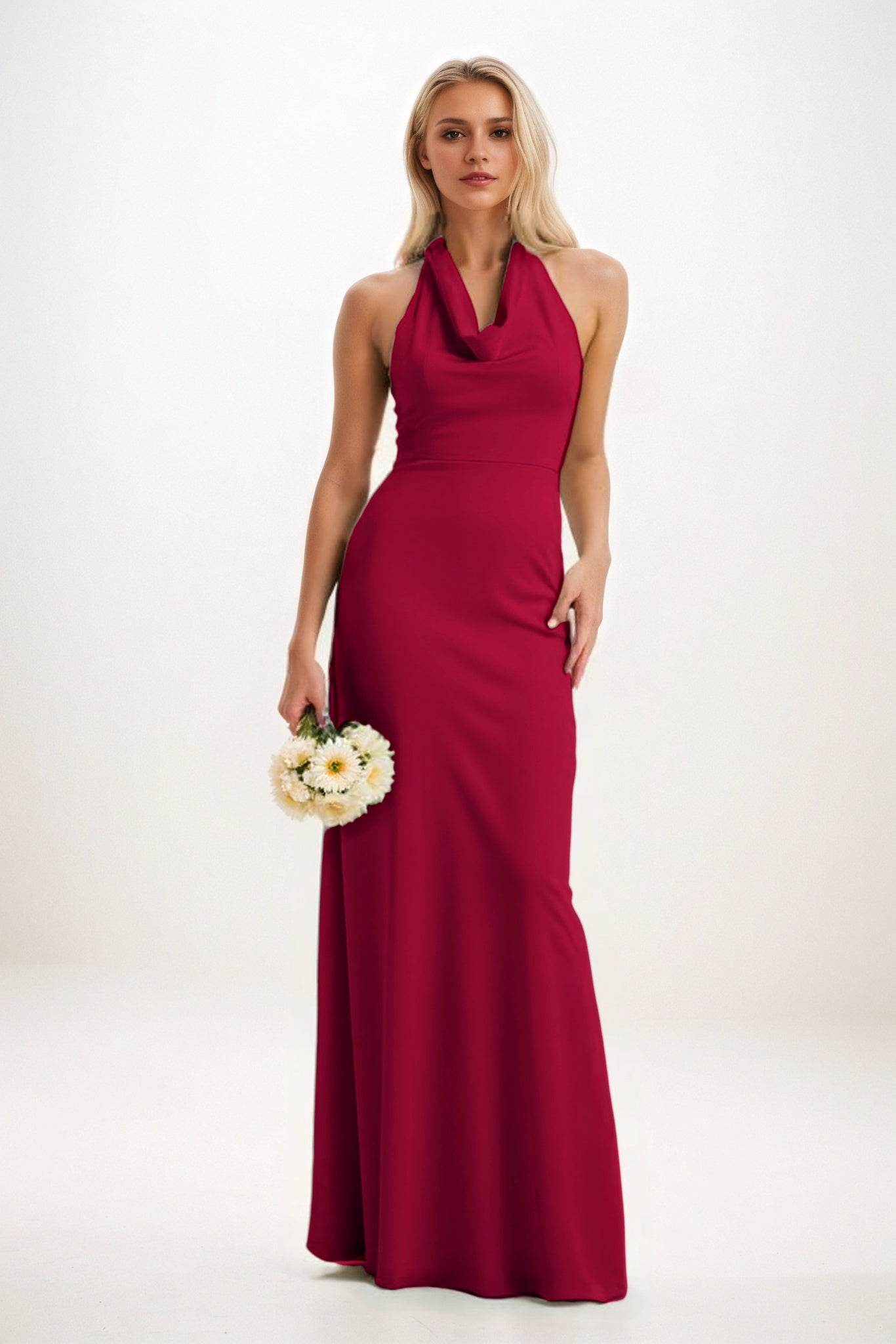 Sheath-Column Maxi Elastic Cloth Bridesmaid Dress CB0819 - COCOMELODY