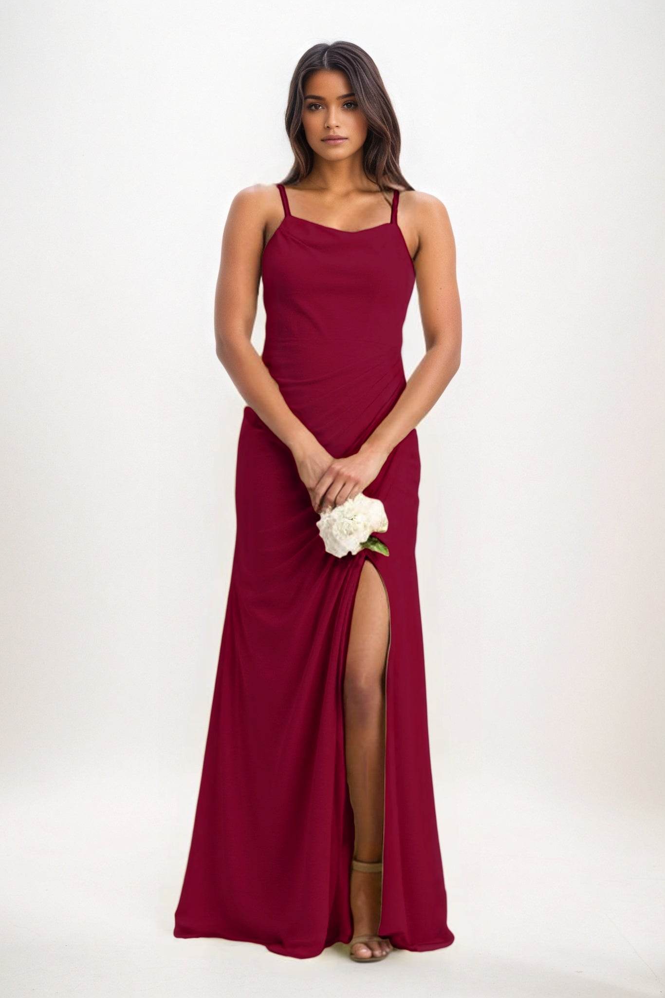 Sheath-Column Maxi Chiffon Bridesmaid Dress CB0827 - COCOMELODY