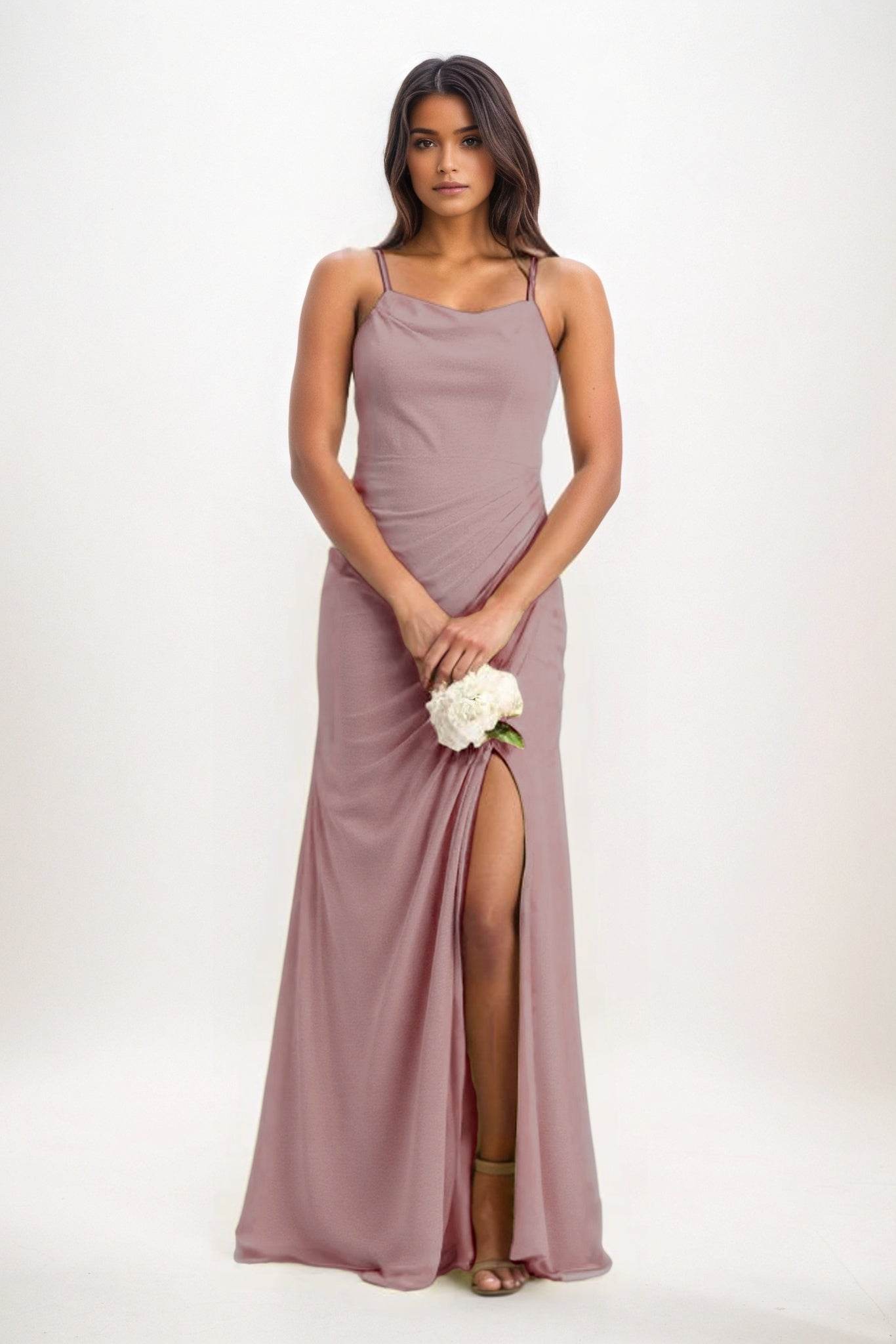Sheath-Column Maxi Chiffon Bridesmaid Dress CB0827 - COCOMELODY
