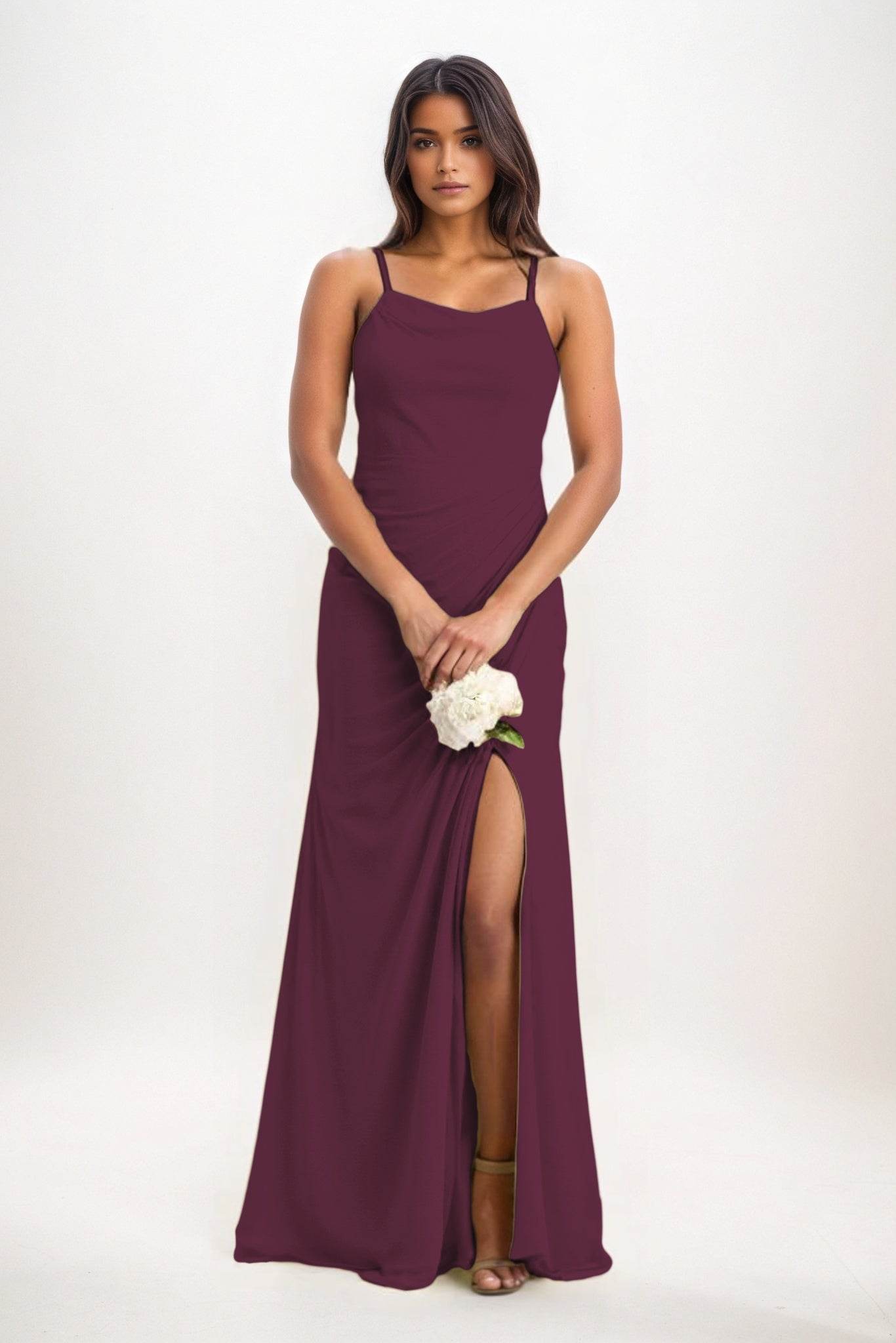 Sheath-Column Maxi Chiffon Bridesmaid Dress CB0827 - COCOMELODY