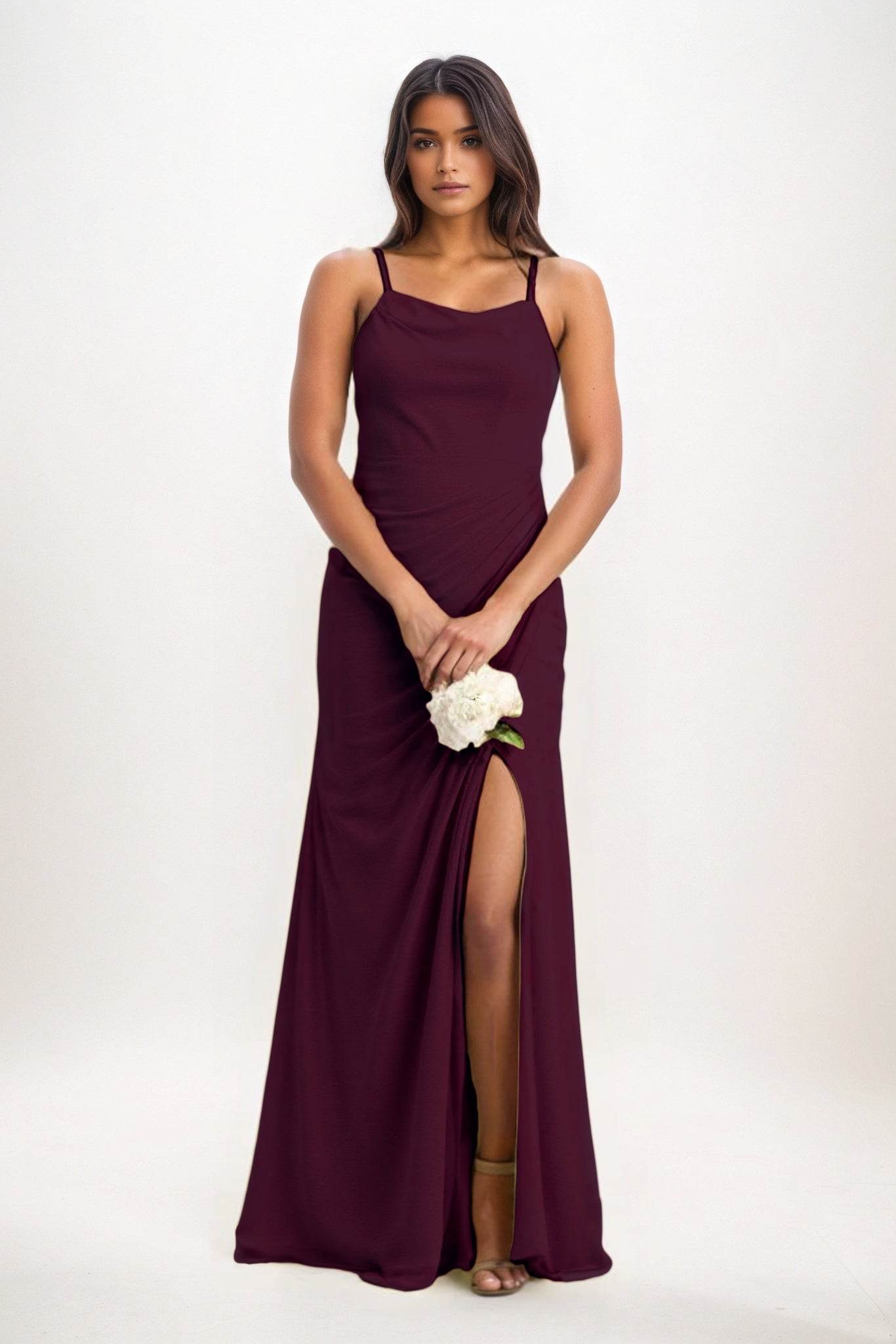Sheath-Column Maxi Chiffon Bridesmaid Dress CB0827 - COCOMELODY
