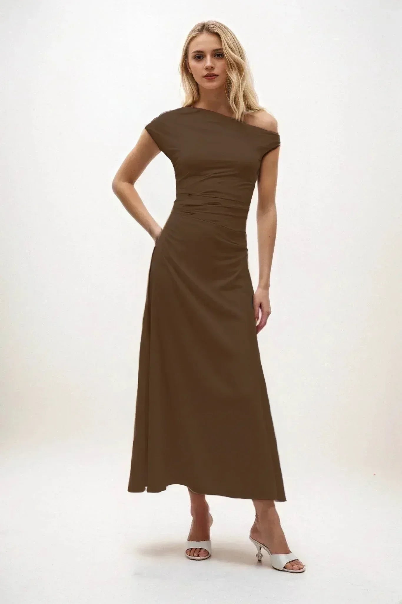 A-Line Midi Luxe Satin Dress CB0830CS - COCOMELODY