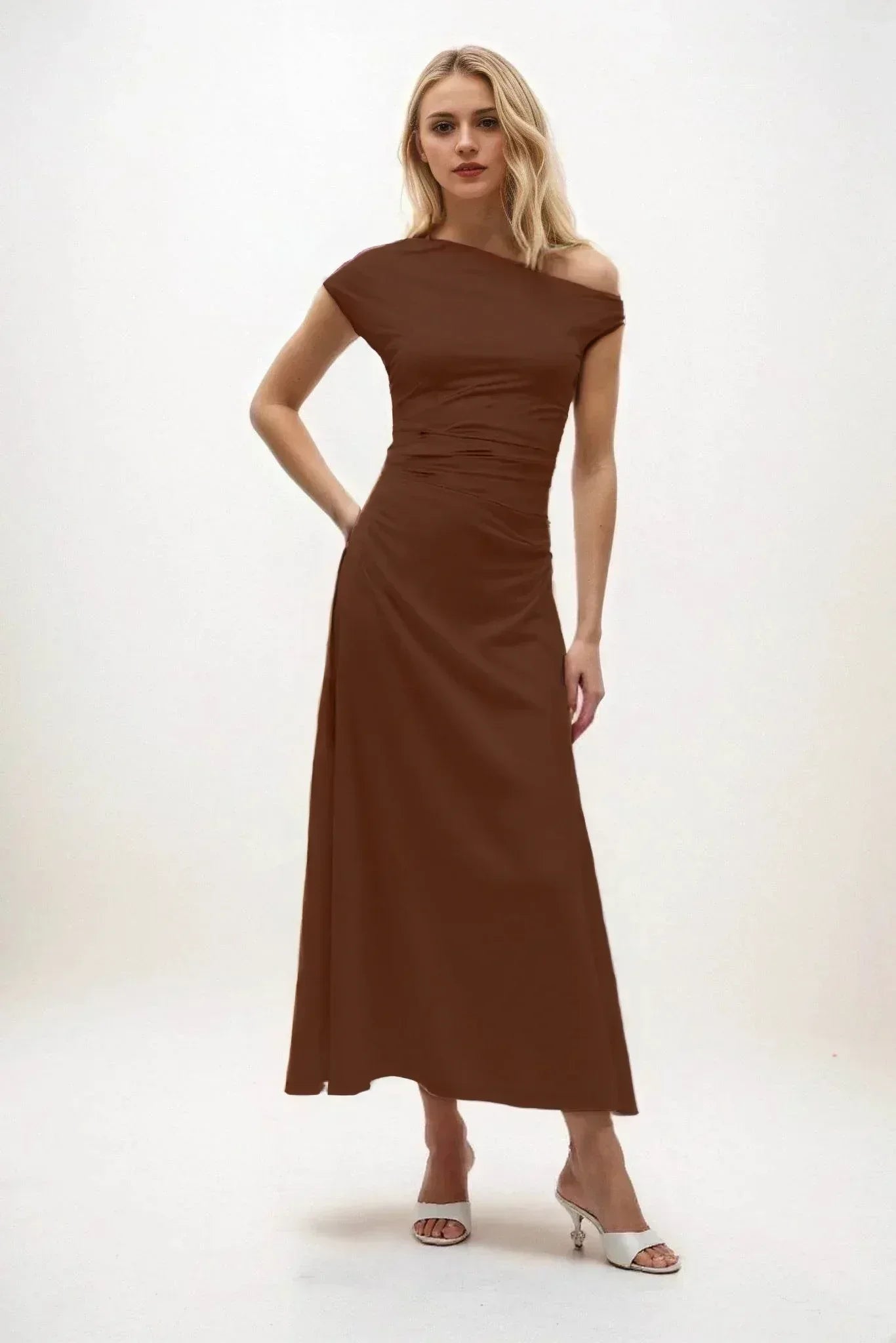 A-Line Midi Luxe Satin Dress CB0830CS - COCOMELODY