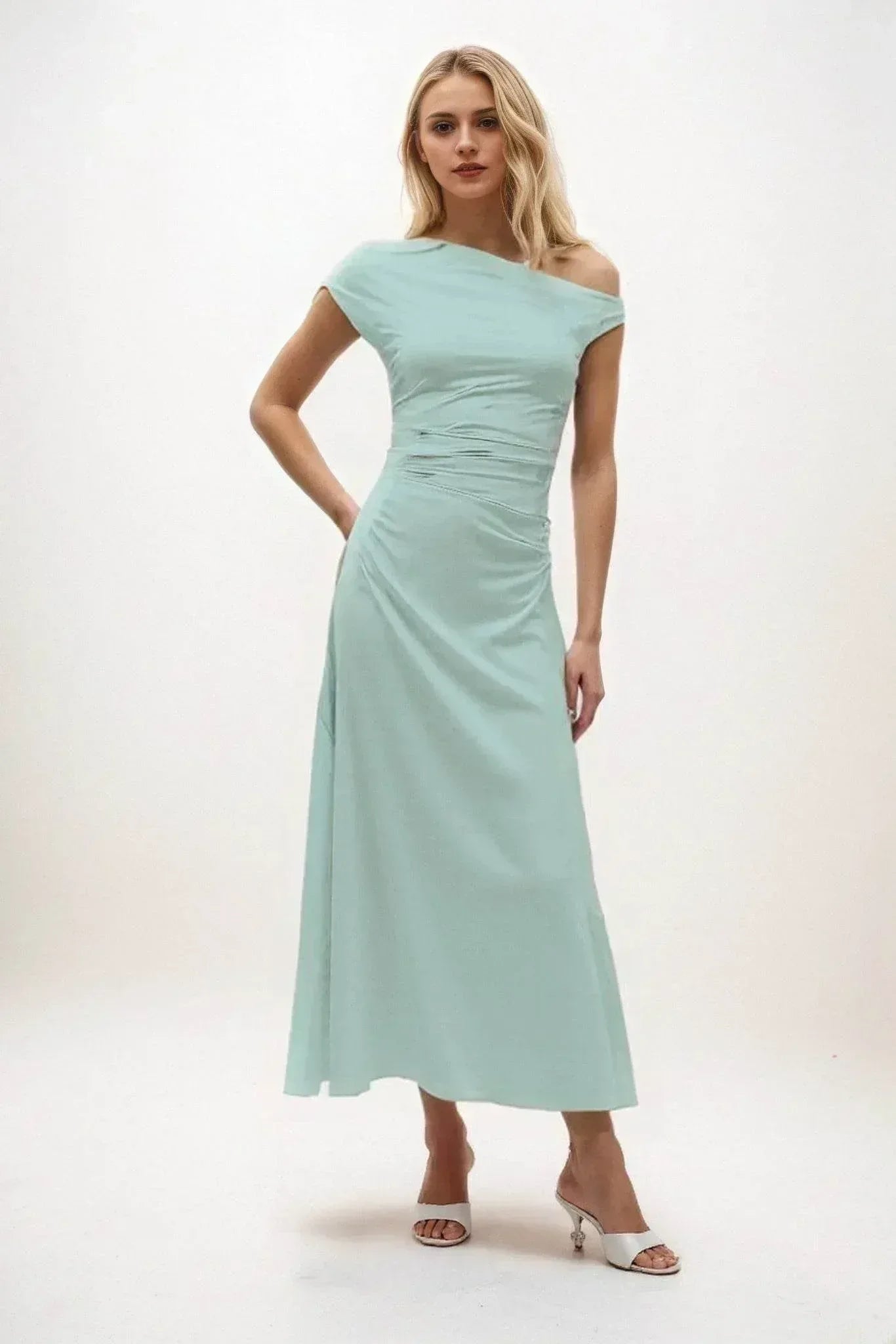 A-Line Midi Luxe Satin Dress CB0830CS - COCOMELODY