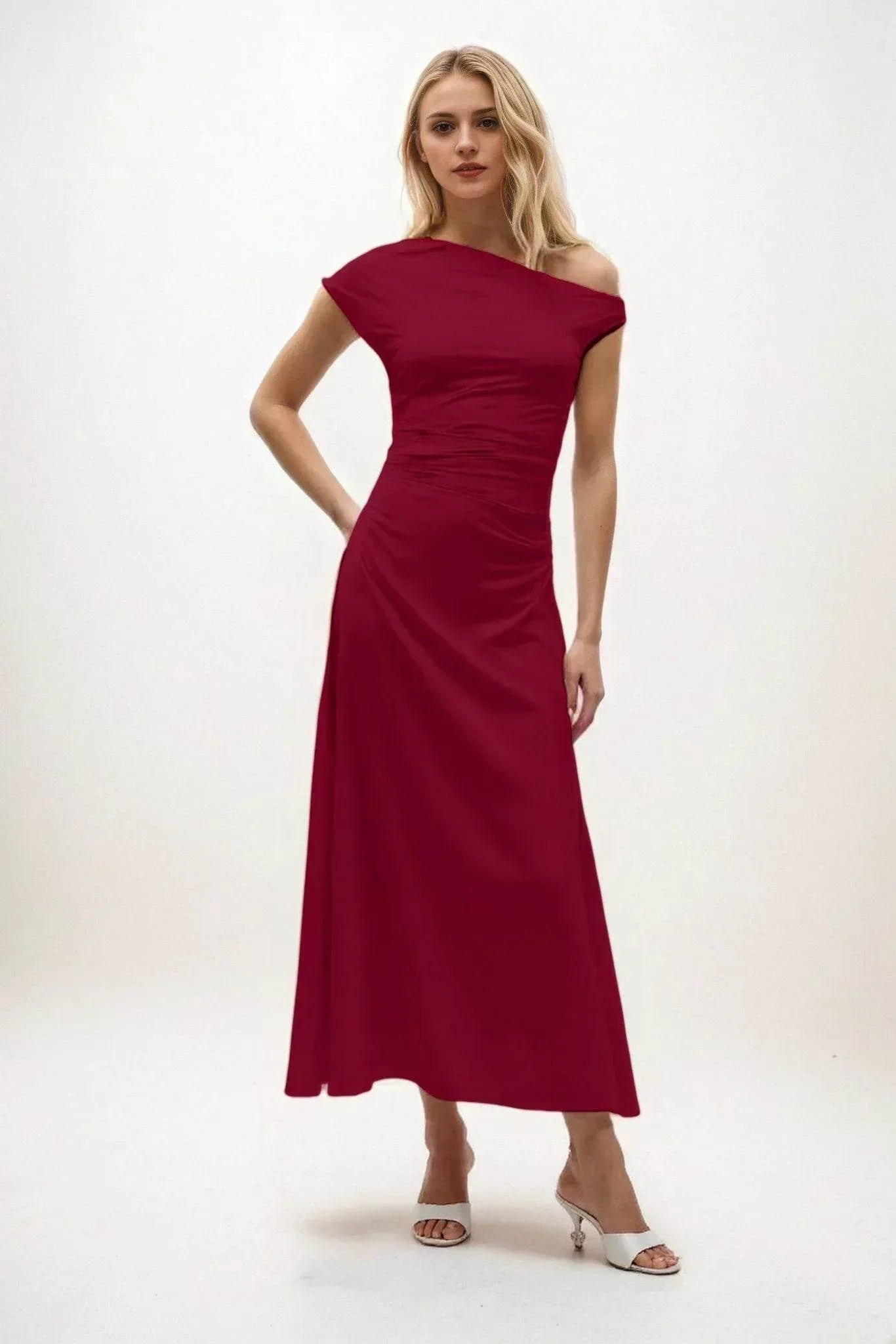 A-Line Midi Luxe Satin Dress CB0830CS - COCOMELODY