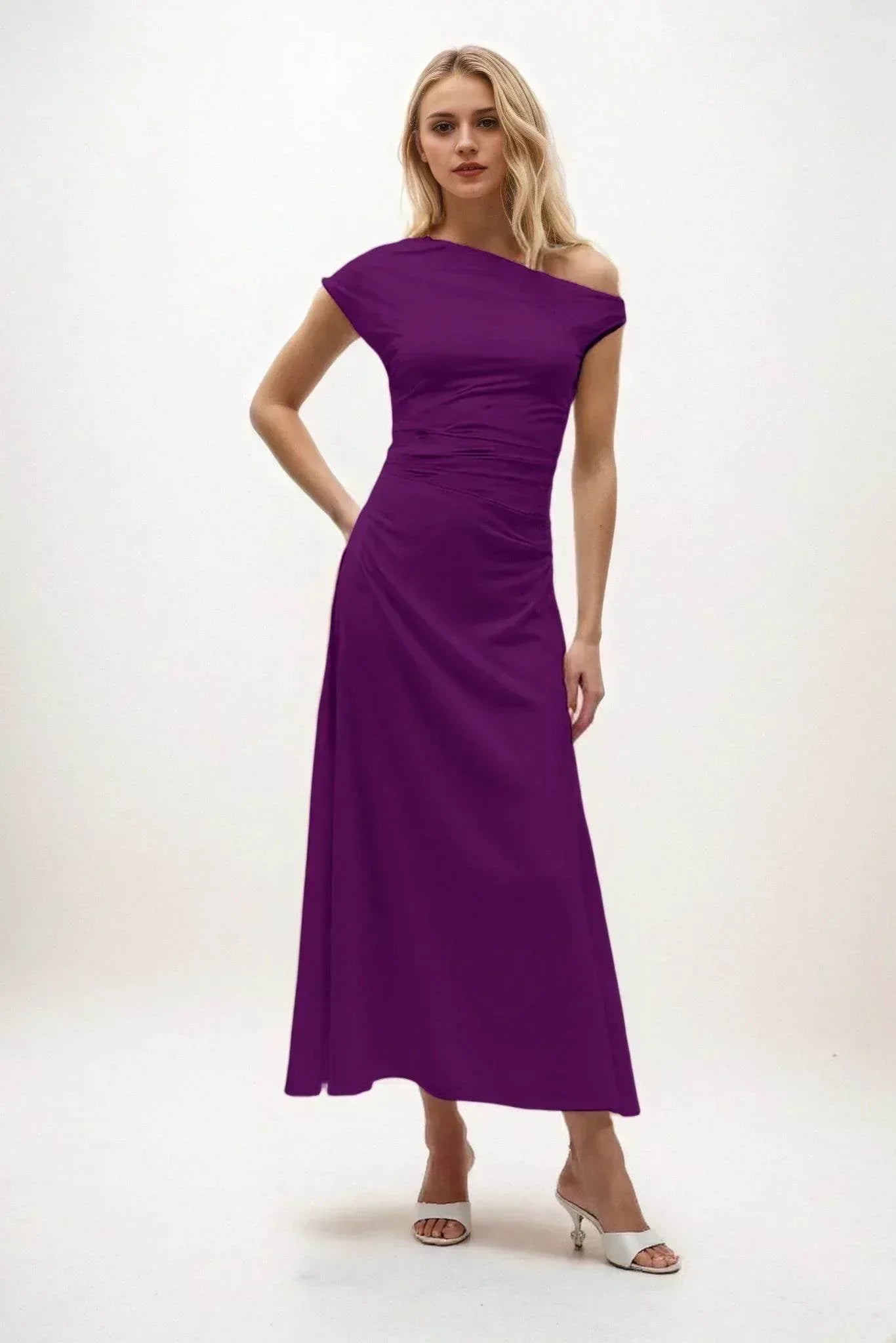 A-Line Midi Luxe Satin Dress CB0830CS - COCOMELODY