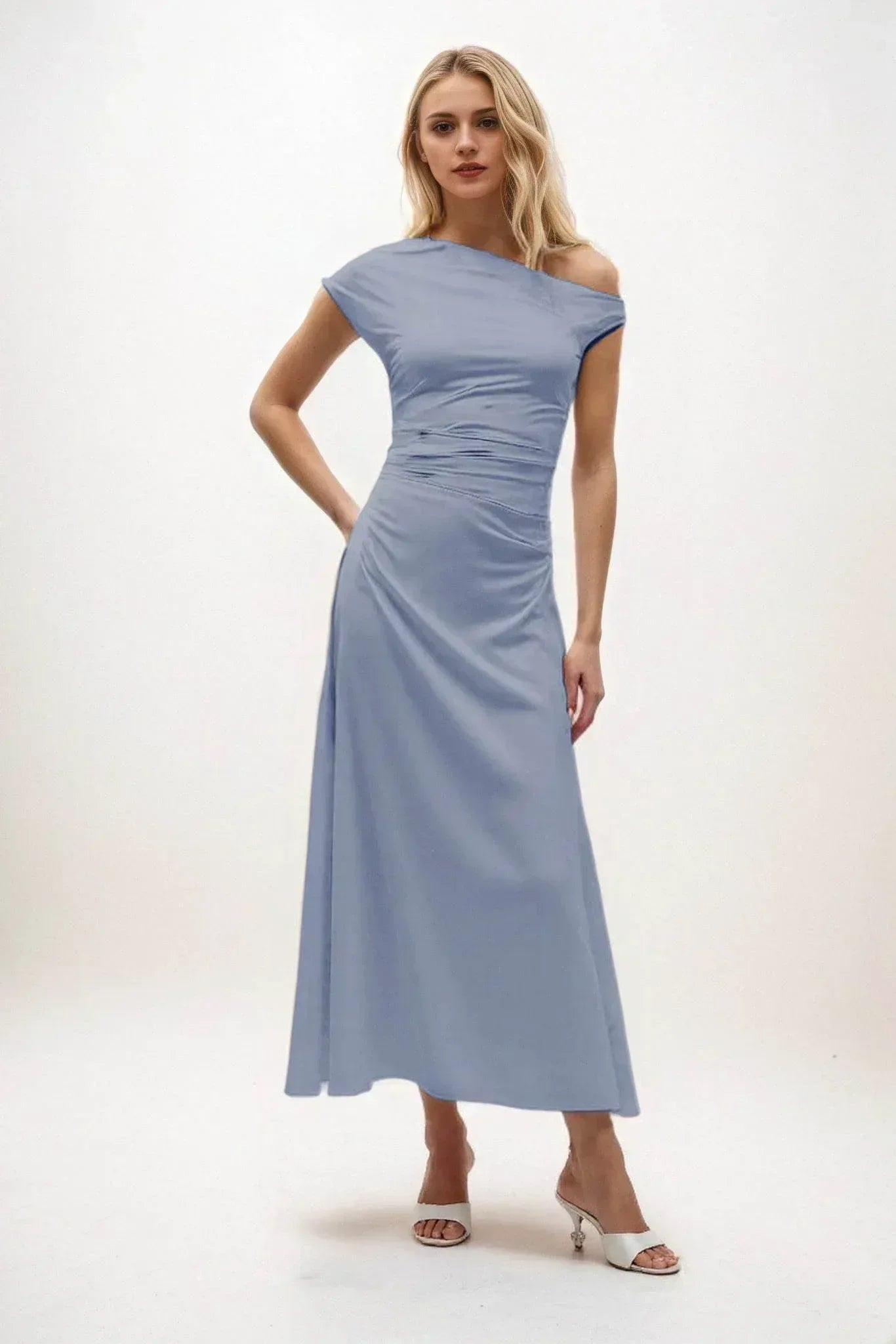 A-Line Midi Luxe Satin Dress CB0830CS - COCOMELODY