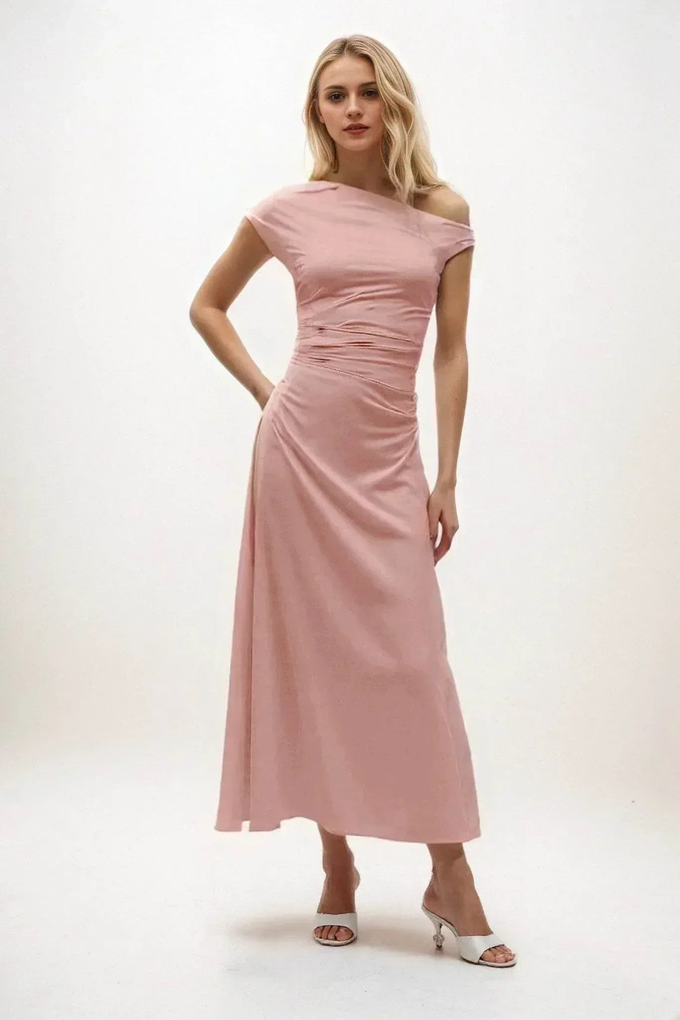 A-Line Midi Luxe Satin Dress CB0830CS - COCOMELODY