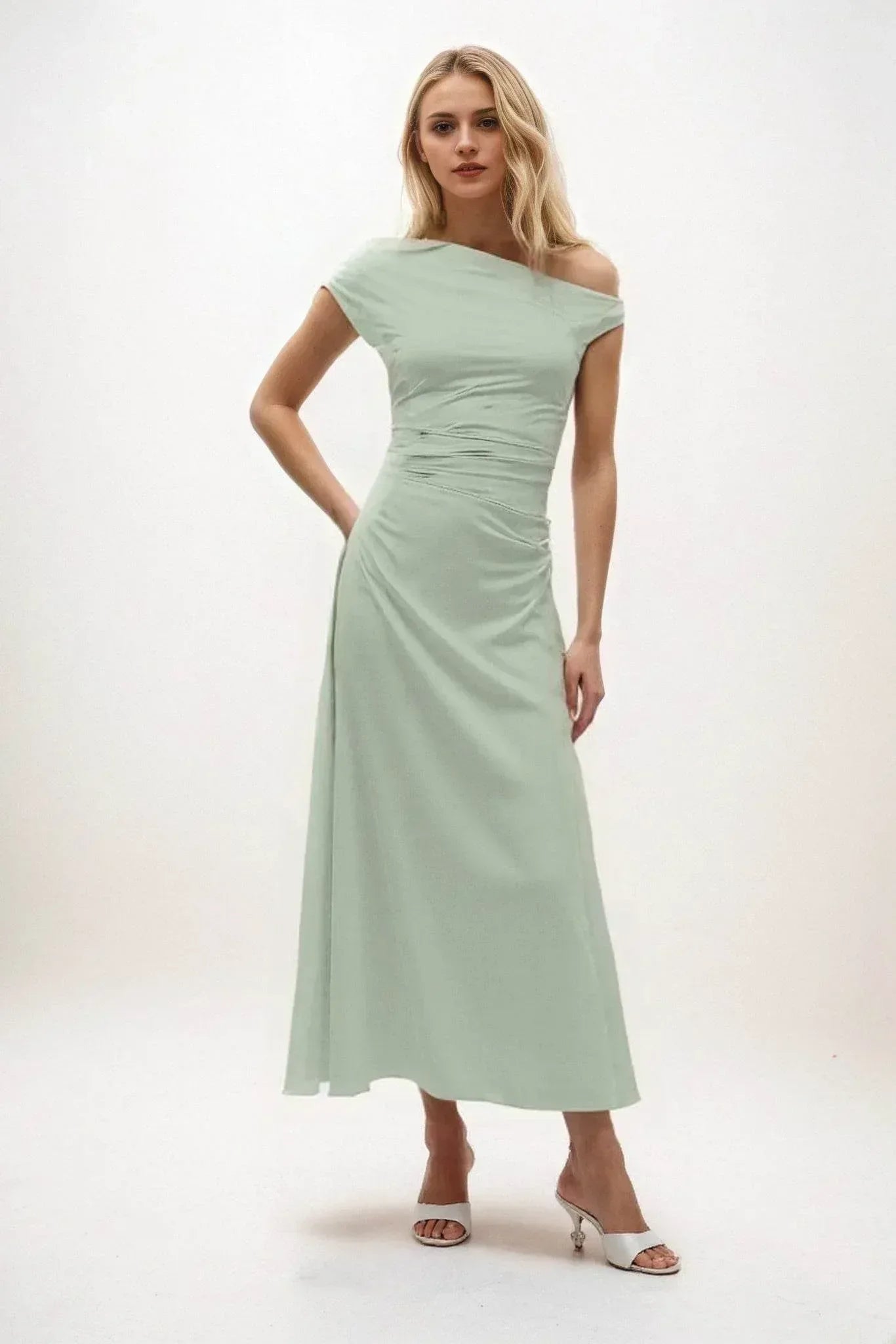 A-Line Midi Luxe Satin Dress CB0830CS - COCOMELODY