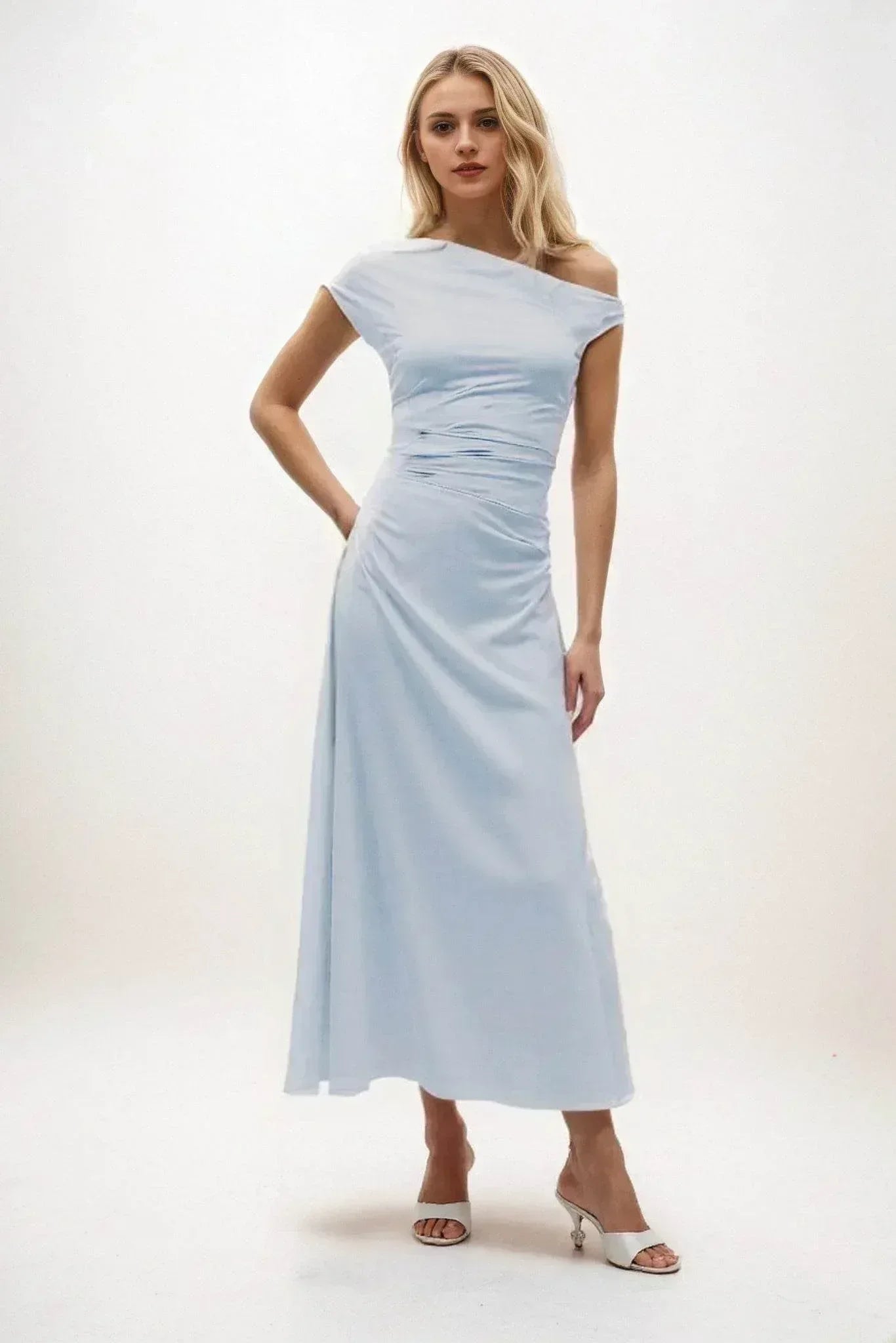 A-Line Midi Luxe Satin Dress CB0830CS - COCOMELODY