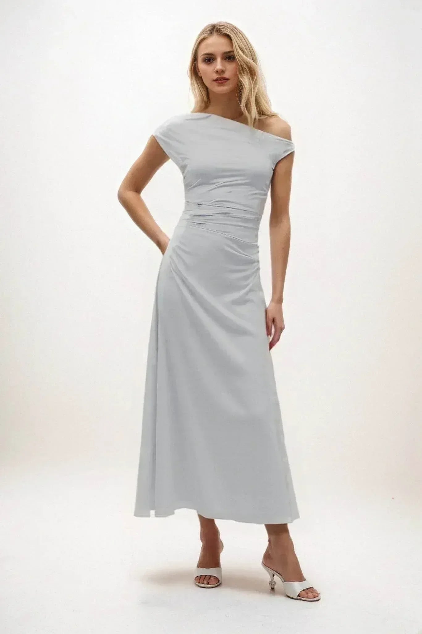 A-Line Midi Luxe Satin Dress CB0830CS - COCOMELODY