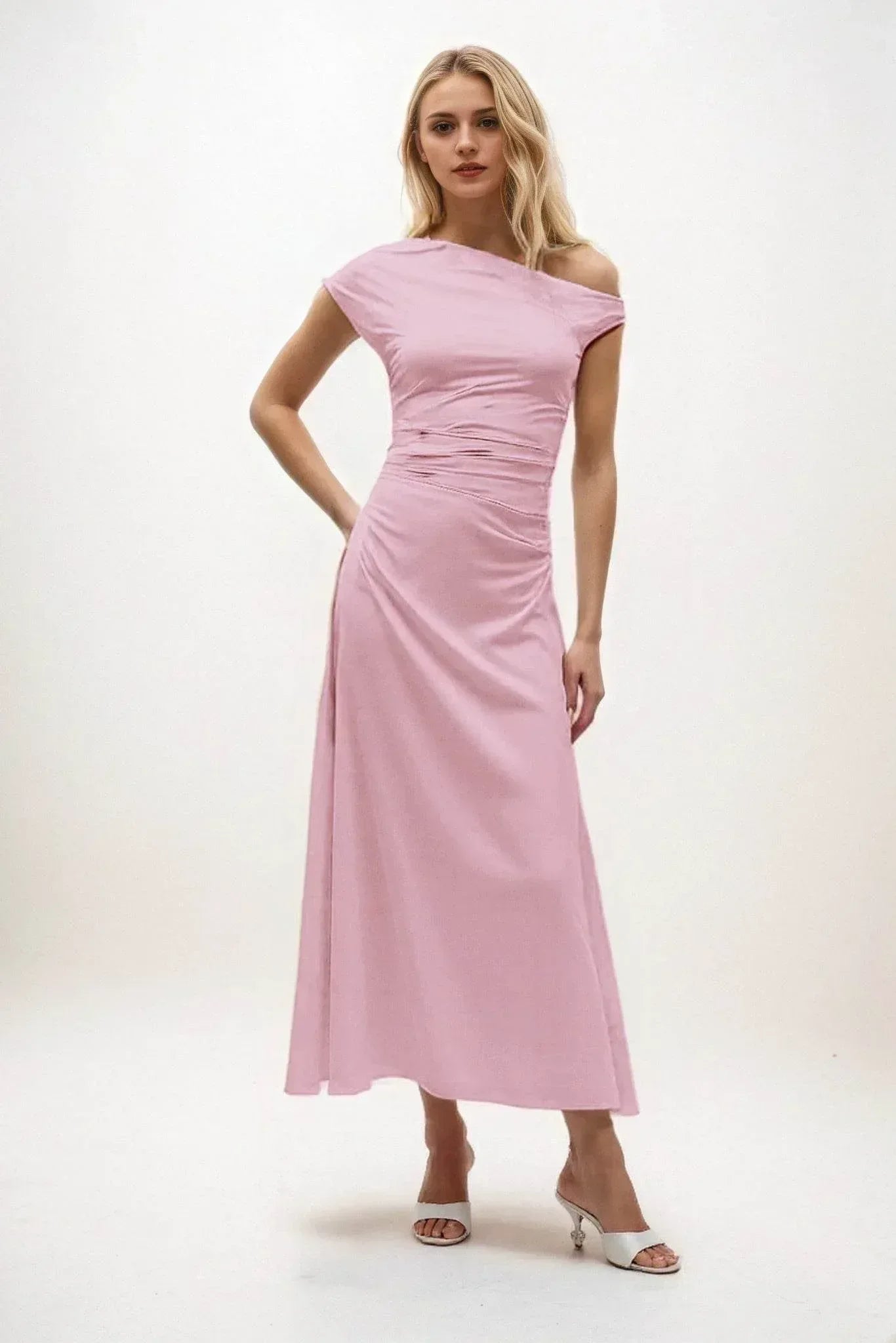 A-Line Midi Luxe Satin Dress CB0830CS - COCOMELODY